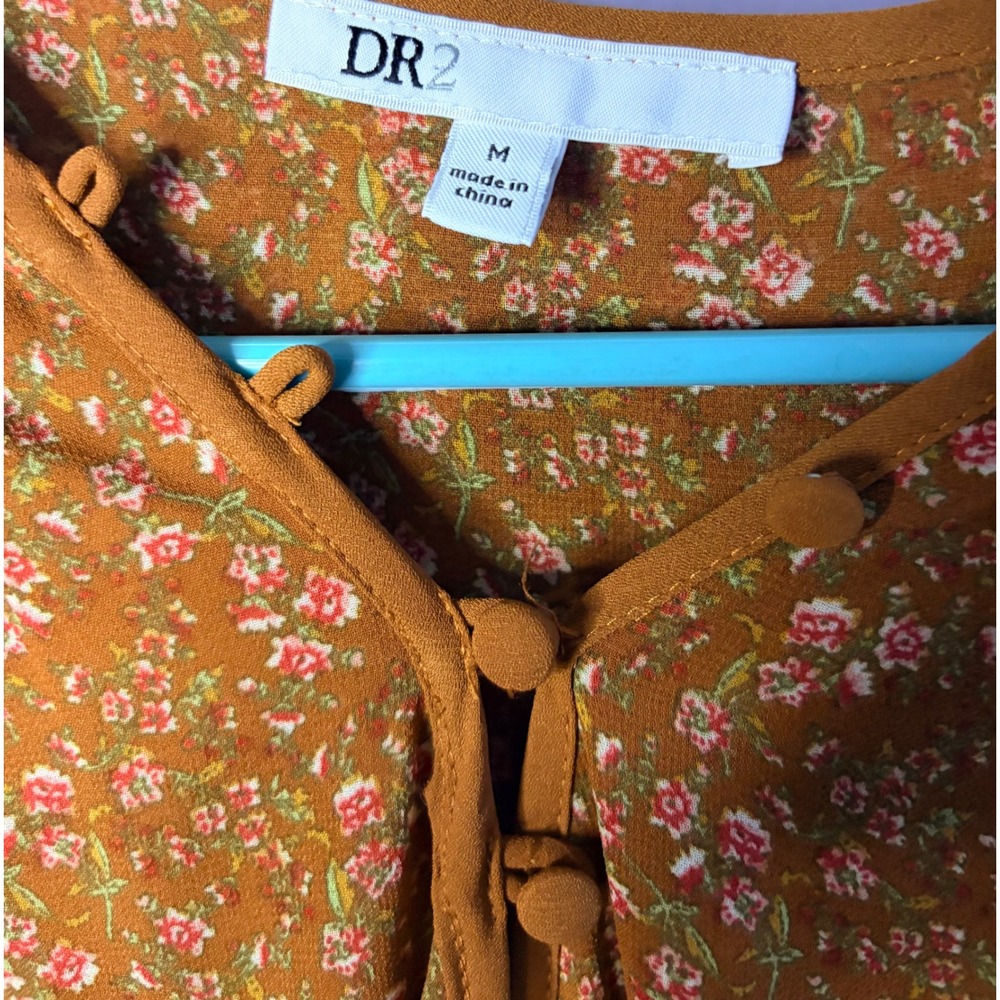 Floral Midi Dress Orange Flowy Peasant Cottagecore Boho Prairie Size Medium - Picture 2 of 4